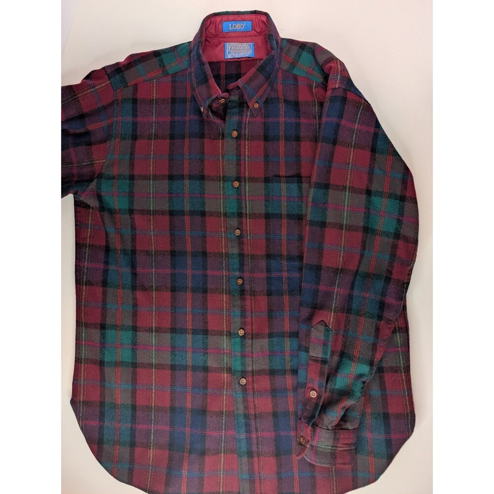 Vintage LOBO by Pendleton Wool Shirt Mens L Red Plaid Button Down USA Made